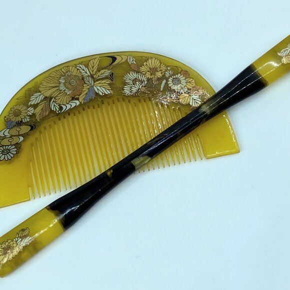 Japanese Decorated Gilt, Resinous, Kushi (Comb) & Kogai (HairStick) GS508 main image 6
